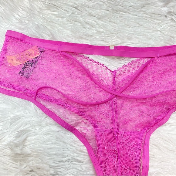 NWT Victoria’s Secret Pink Lace Strappy Metal Embellished Cheeky Underwear Panty - Picture 12 of 16